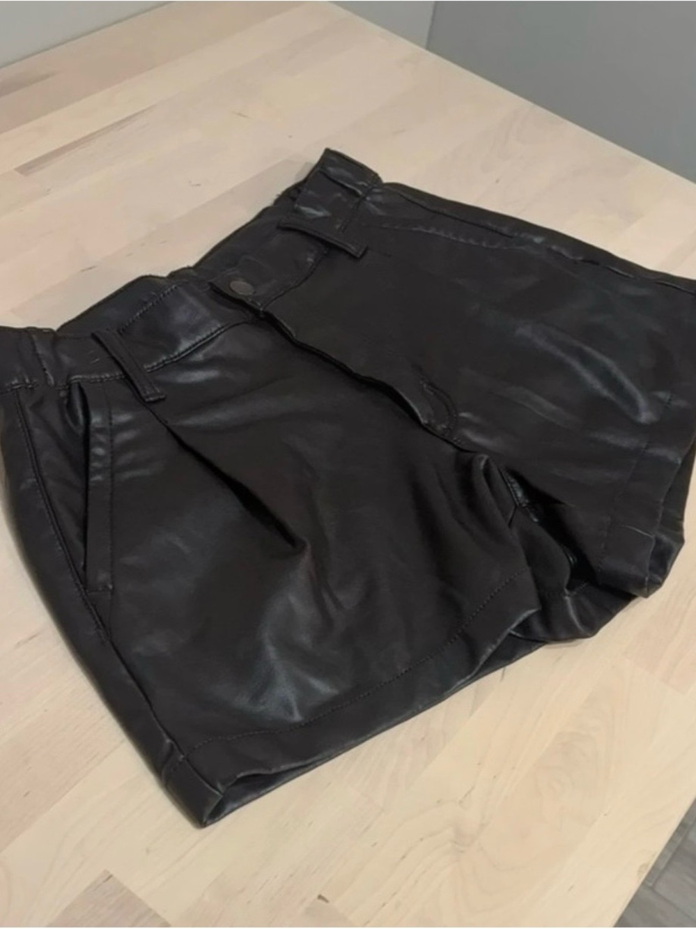 American Eagle Outfitters Black Faux Leather High-Rise Shorts